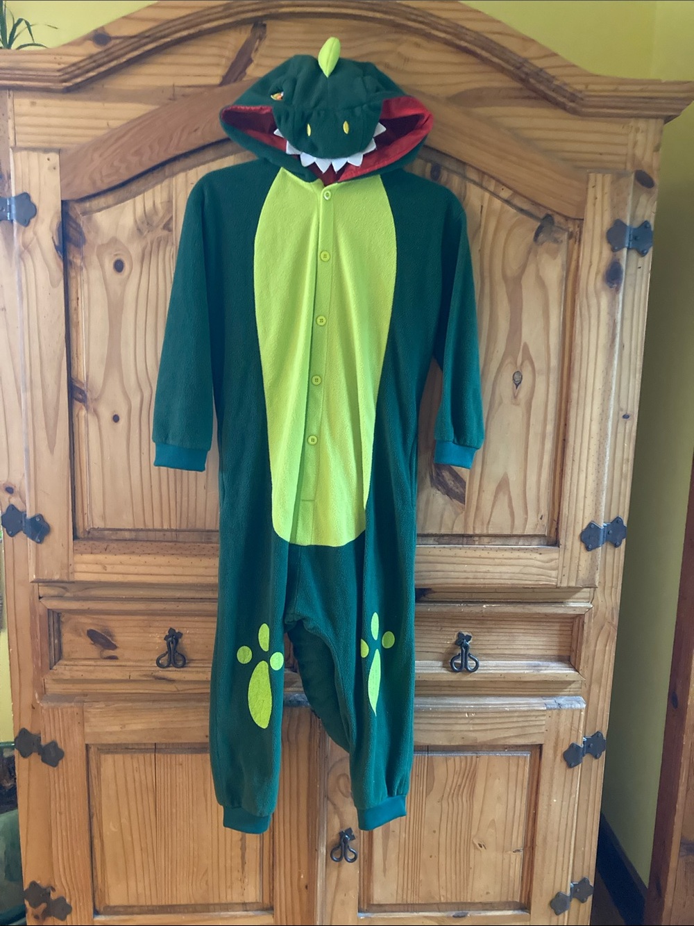Kids Spooktacular Creations green dragon dinosaur hooded costume size M (10/12)